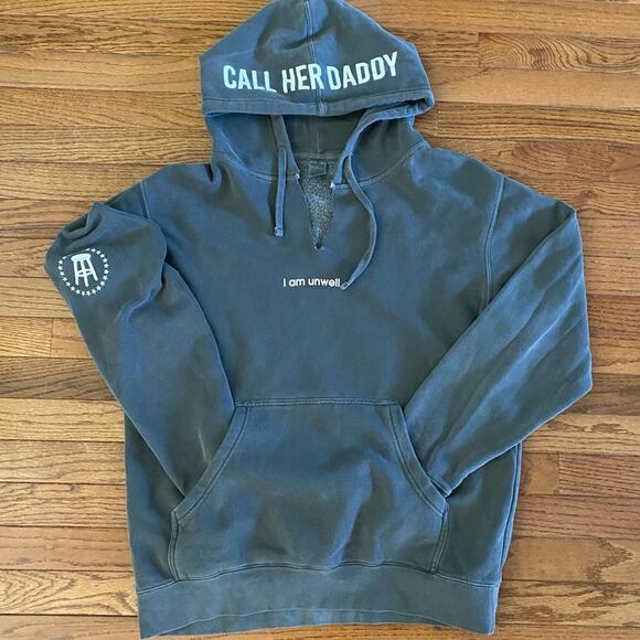 $119 Call Her Daddy / I am Unwell / Barstool Gray Cotton Cut V Neck Hoodie M EUC - Picture 2 of 11